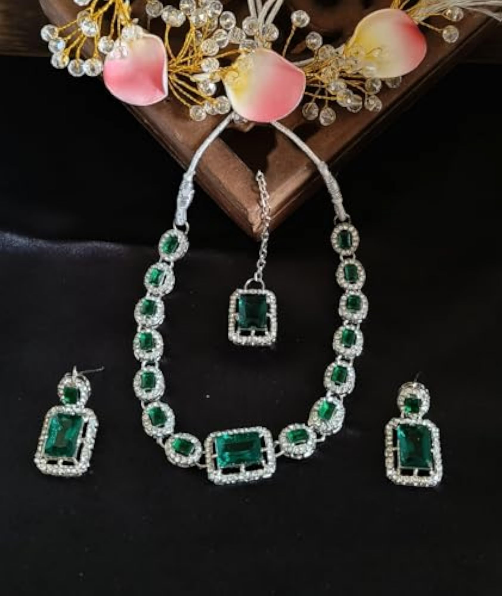 Vintage Rectangle Crystal Choker Necklace Jewellery Set